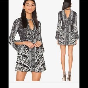 Free People OB565632 Tegan Border Printed Mini Dress in Black Size 4